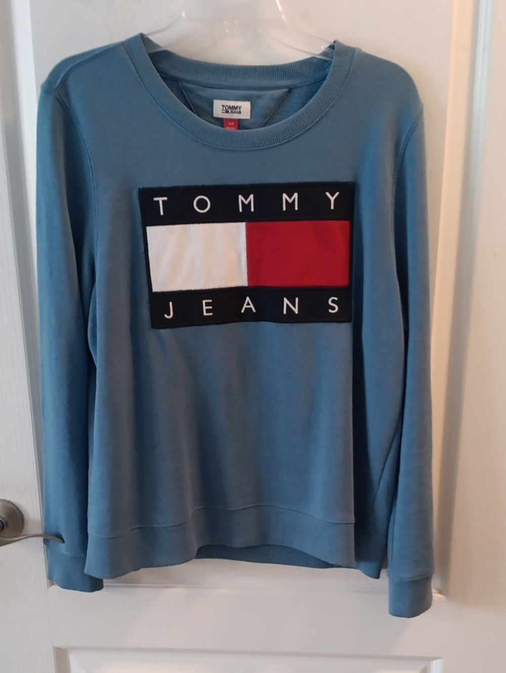 Tommy Hilfiger Blue Crewneck Sweatshirt with Red & White Logo Patch